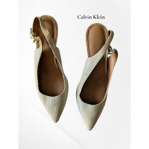 Calvin Klein Geovanna Slingback Heel Snake Embossed Kitten Pointed Toe